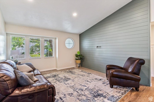 883 E 1775 N, North Ogden, UT 84414 - living room featuring lofted ceiling and wooden walls