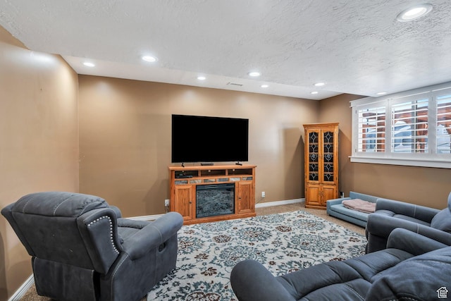 2541 S 1400 W, Woods Cross, UT 84087 - carpeted living room with a textured ceiling and recessed lighting