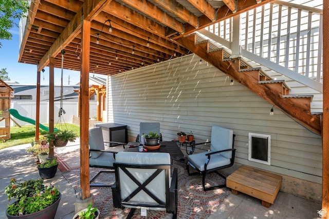2541 S 1400 W, Woods Cross, UT 84087 - view of patio / terrace with a playground, stairs, and an outdoor living space
