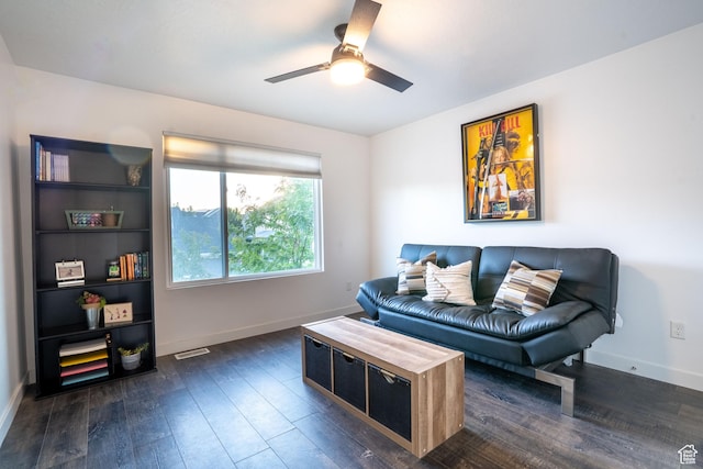 4759 W Vermillion Dr, South Jordan, UT 84009 - living room with dark wood-style floors and ceiling fan