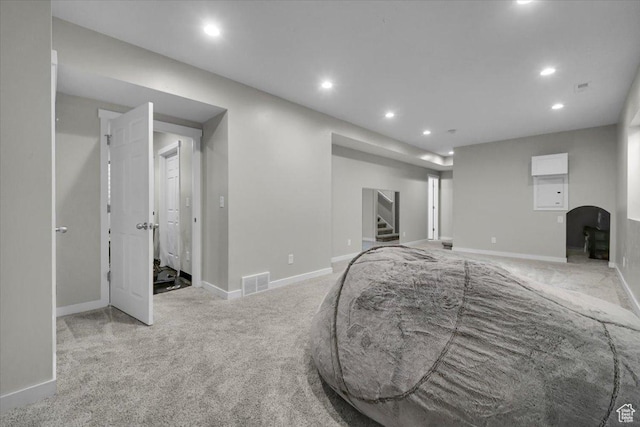 4439 W Mille Lacs Dr, South Jordan, UT 84009 - below grade area featuring recessed lighting, carpet flooring, and stairway