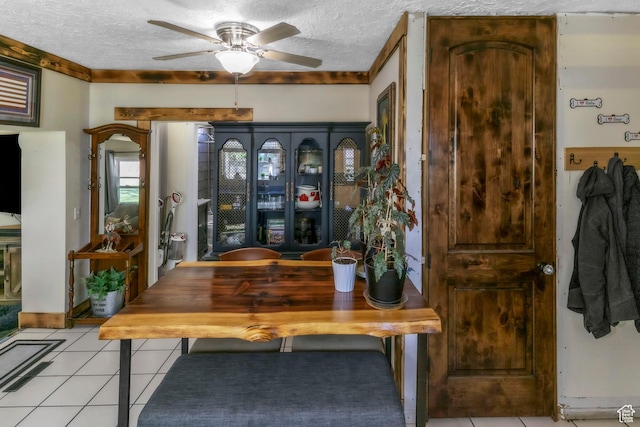 586 W 300 N, Fountain Green, UT 84632 - dining room with ceiling fan, a textured ceiling, and light tile patterned flooring