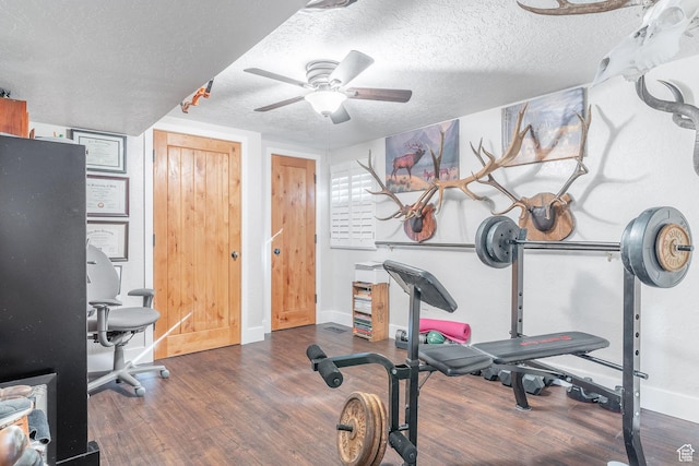 2582 Jacqueline Dr E, Ogden, UT 84403 - exercise area featuring wood finished floors, ceiling fan, and a textured ceiling