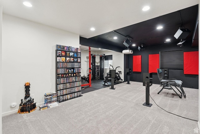 5488 W Tower Arch Ln, Herriman, UT 84096 - workout room featuring carpet and recessed lighting