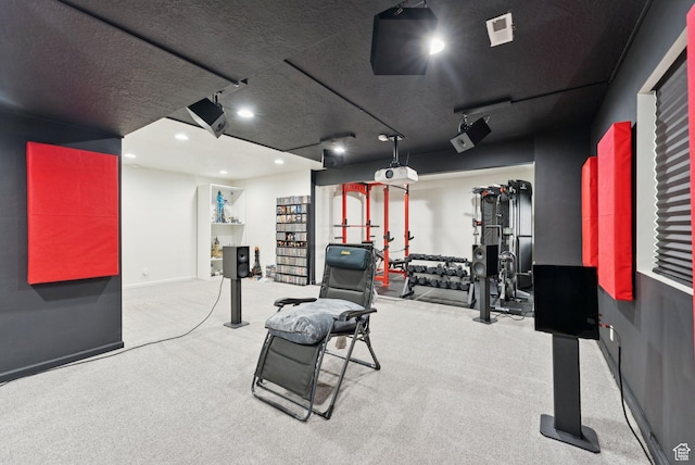 5488 W Tower Arch Ln, Herriman, UT 84096 - workout room featuring recessed lighting, carpet, and rail lighting
