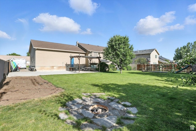 496 S 3rd E, Preston, ID 83263 - view of yard featuring a pergola, a patio, and a fire pit