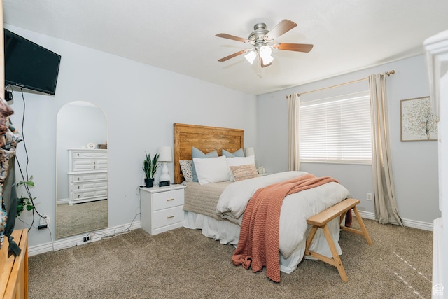 496 S 3rd E, Preston, ID 83263 - bedroom with carpet flooring, arched walkways, and a ceiling fan