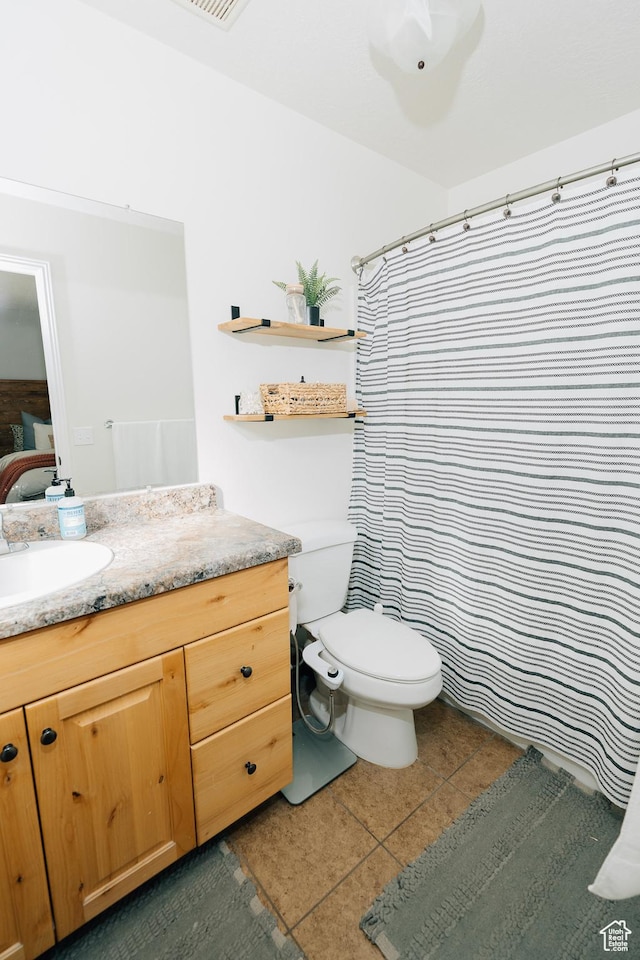 496 S 3rd E, Preston, ID 83263 - bathroom with vanity, tile patterned flooring, and curtained shower