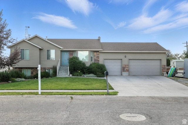 496 S 3rd E, Preston, ID 83263 - ranch-style home with a garage, a front yard, concrete driveway, and roof with shingles