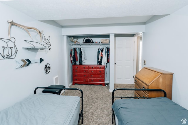 496 S 3rd E, Preston, ID 83263 - bedroom featuring carpet floors, a closet, and a textured ceiling