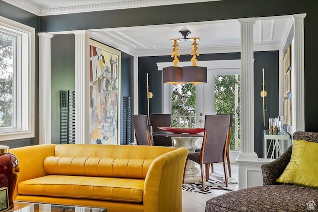 1074 E Raymond Rd, Fruit Heights, UT 84037 - tiled dining room featuring ornate columns and ornamental molding
