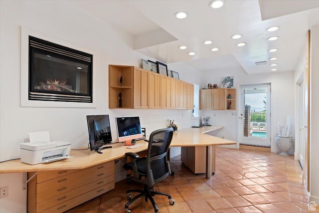 1074 E Raymond Rd, Fruit Heights, UT 84037 - office space with recessed lighting, built in study area, and light tile patterned floors
