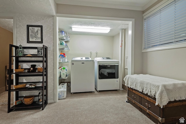 8216 S Scandia Way, Sandy, UT 84093 - laundry area featuring washing machine and dryer, carpet, and ornamental molding