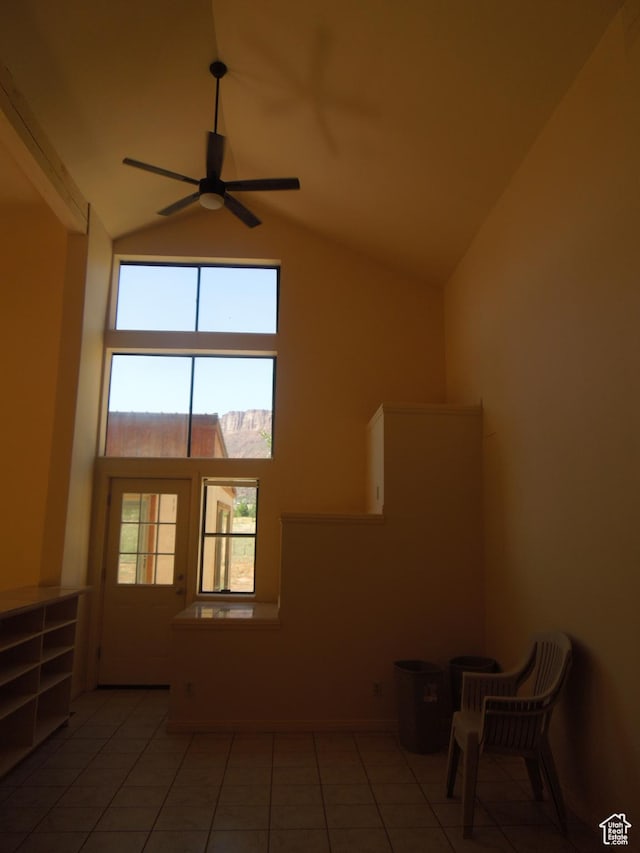 426 N Amber Ln N Unit 426, Castle Valley, UT 84532 - unfurnished room with ceiling fan, plenty of natural light, high vaulted ceiling, and tile patterned flooring