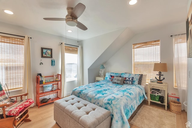 248 W Chukar Cir Unit 18, Garden City, UT 84028 - bedroom with light wood-type flooring, recessed lighting, and ceiling fan