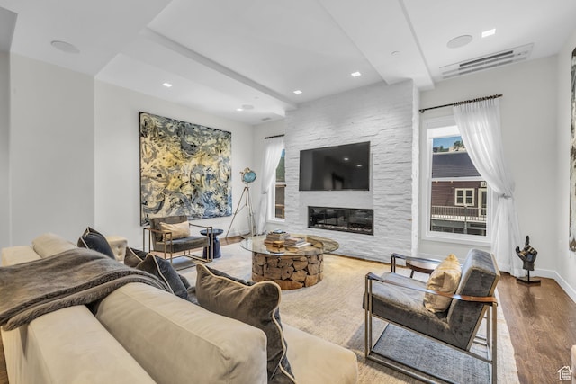 333 Main St Unit 10, Park City, UT 84060 - living area featuring wood finished floors, a large fireplace, and recessed lighting