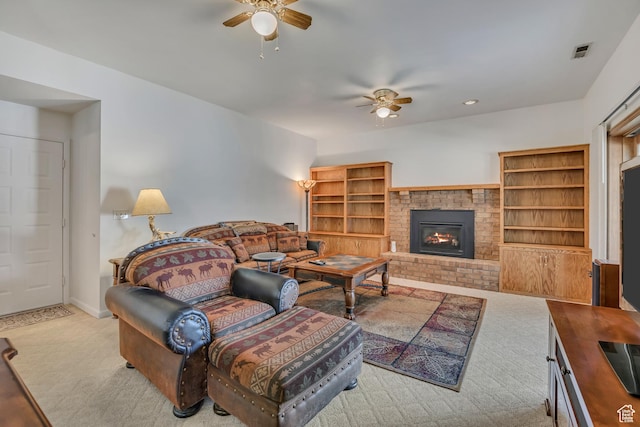 7305 S Autumn Meadow Cir W, West Jordan, UT 84084 - living area featuring ceiling fan, carpet, a fireplace, and recessed lighting