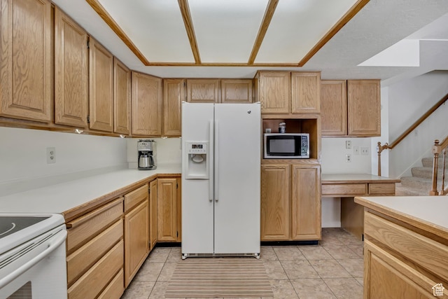 7305 S Autumn Meadow Cir W, West Jordan, UT 84084 - kitchen with white appliances, light countertops, light tile patterned floors, and light brown cabinetry
