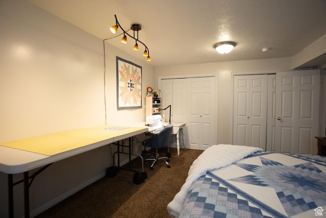 1075 E 2600 N, North Ogden, UT 84414 - bedroom with two closets, dark carpet, and built in desk