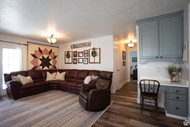 1075 E 2600 N, North Ogden, UT 84414 - living room featuring dark wood-style floors and a textured ceiling