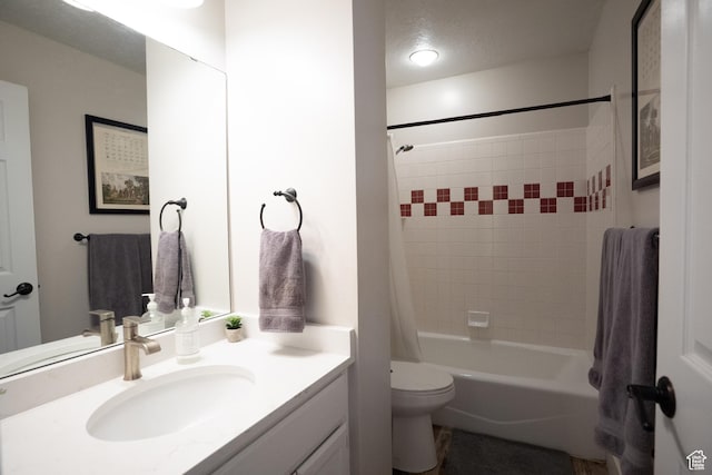 1075 E 2600 N, North Ogden, UT 84414 - bathroom with vanity, shower / bathtub combination with curtain, and a textured ceiling