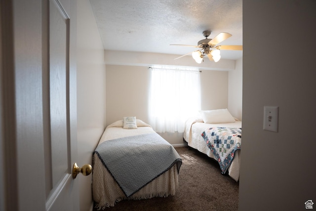1075 E 2600 N, North Ogden, UT 84414 - carpeted bedroom with a ceiling fan and a textured ceiling