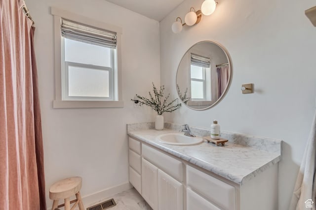 442 N Cowan Cir E, Payson, UT 84651 - bathroom with marble finish flooring, vanity, and a shower with curtain