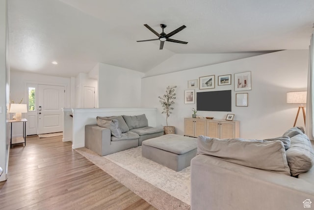 442 N Cowan Cir E, Payson, UT 84651 - living area with ceiling fan, light wood-style flooring, lofted ceiling, and recessed lighting