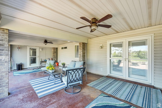 3139 N Pelican Dr, Farr West, UT 84404 - view of patio / terrace featuring a ceiling fan, outdoor lounge area, and french doors
