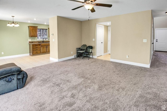 429 W 350 N Unit 4, Tremonton, UT 84337 - living area featuring a ceiling fan, recessed lighting, light colored carpet, a chandelier, and light tile patterned floors
