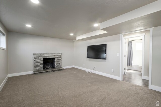 5729 S 150 W, Murray, UT 84107 - unfurnished living room with carpet floors, recessed lighting, and a fireplace