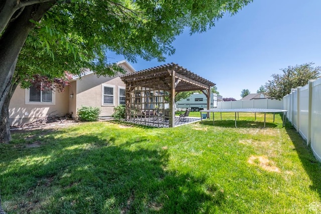 5183 W Heartland Cv, Herriman, UT 84096 - fenced backyard with a pergola and a trampoline