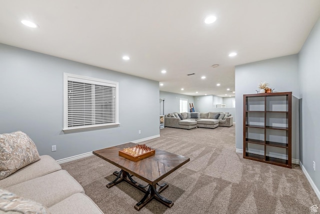 5183 W Heartland Cv, Herriman, UT 84096 - living area featuring carpet flooring and recessed lighting