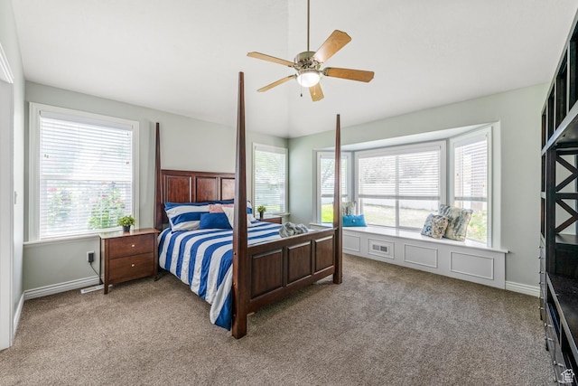 5183 W Heartland Cv, Herriman, UT 84096 - carpeted bedroom featuring multiple windows, lofted ceiling, and a ceiling fan