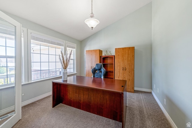 5183 W Heartland Cv, Herriman, UT 84096 - carpeted office space featuring vaulted ceiling and baseboards
