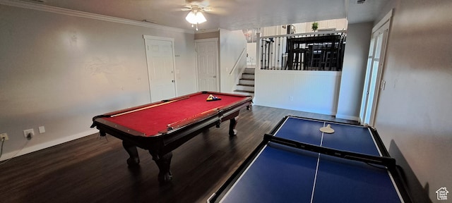 5256 S 3400 W, Roy, UT 84067 - recreation room with wood finished floors, billiards, ceiling fan, and ornamental molding