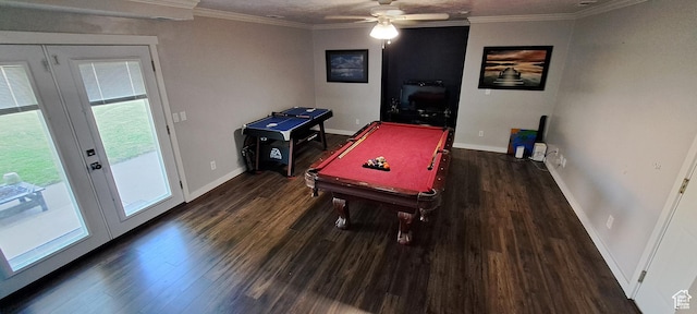 5256 S 3400 W, Roy, UT 84067 - playroom with wood finished floors, pool table, a ceiling fan, ornamental molding, and french doors