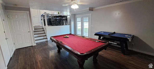 5256 S 3400 W, Roy, UT 84067 - rec room with ornamental molding, wood finished floors, billiards table, and ceiling fan