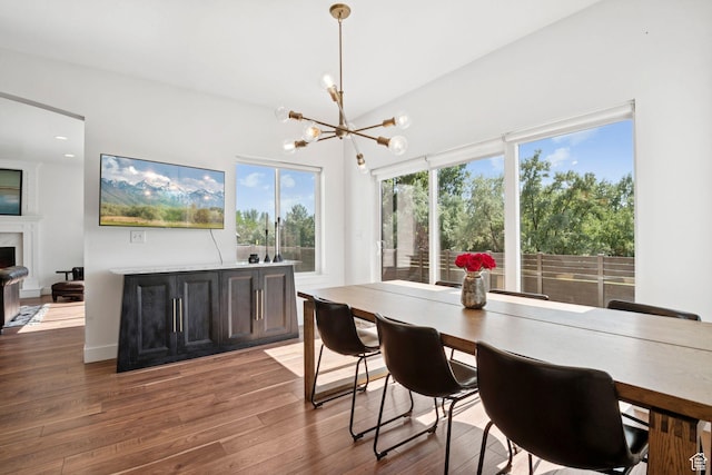 67 N 300 E, Vineyard, UT 84059 - dining room featuring a chandelier, wood finished floors, and a premium fireplace