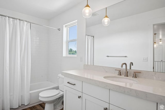 67 N 300 E, Vineyard, UT 84059 - bathroom with vanity, shower / tub combo with curtain, and wood finished floors