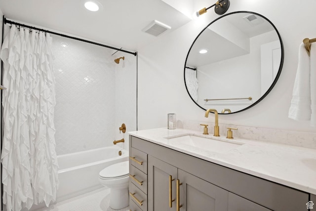 67 N 300 E, Vineyard, UT 84059 - bathroom featuring vanity, shower / tub combo, tile patterned flooring, and recessed lighting