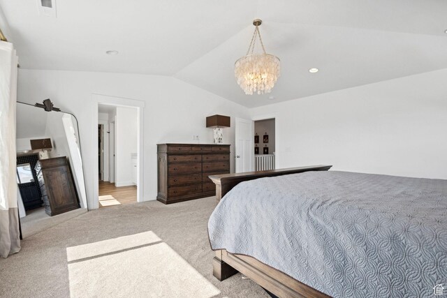 67 N 300 E, Vineyard, UT 84059 - bedroom with lofted ceiling, light colored carpet, and a chandelier