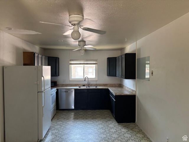 332 W Amiron Way Unit D, Orem, UT 84057 - kitchen featuring white appliances, light countertops, ceiling fan, and a textured ceiling