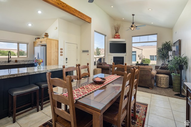 3686 S Spanish Valley Dr Unit Y1, Moab, UT 84532 - dining space featuring lofted ceiling, a ceiling fan, recessed lighting, and light tile patterned flooring
