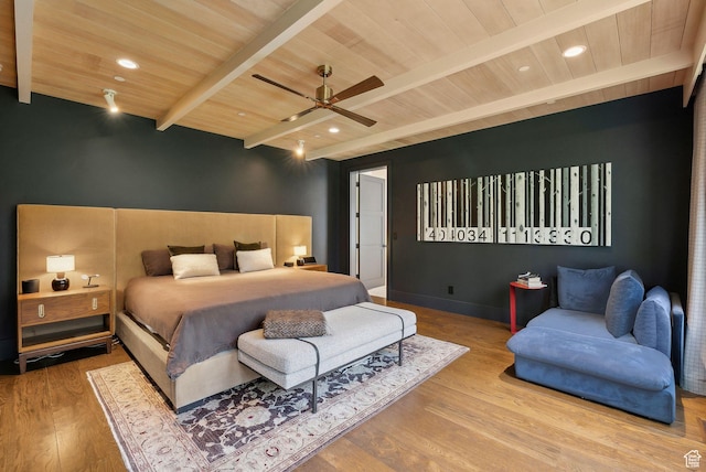 2475 W White Pine Ln Unit 11, Park City, UT 84060 - bedroom featuring a wooden ceiling with exposed beams, wood finished floors, recessed lighting, and ceiling fan