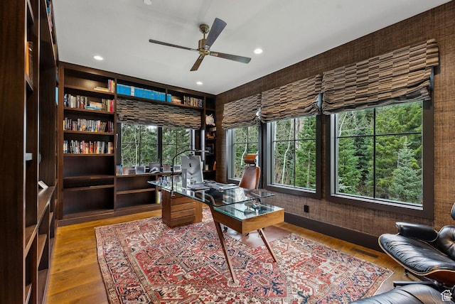 2475 W White Pine Ln Unit 11, Park City, UT 84060 - office with ceiling fan, plenty of natural light, wood finished floors, and recessed lighting
