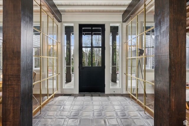 2475 W White Pine Ln Unit 11, Park City, UT 84060 - entrance foyer featuring tile patterned floors and beam ceiling