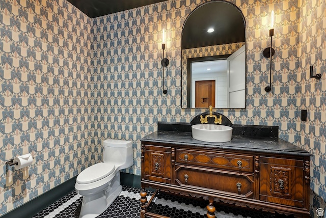 2475 W White Pine Ln Unit 11, Park City, UT 84060 - half bath with vanity, wallpapered walls, and tile patterned floors