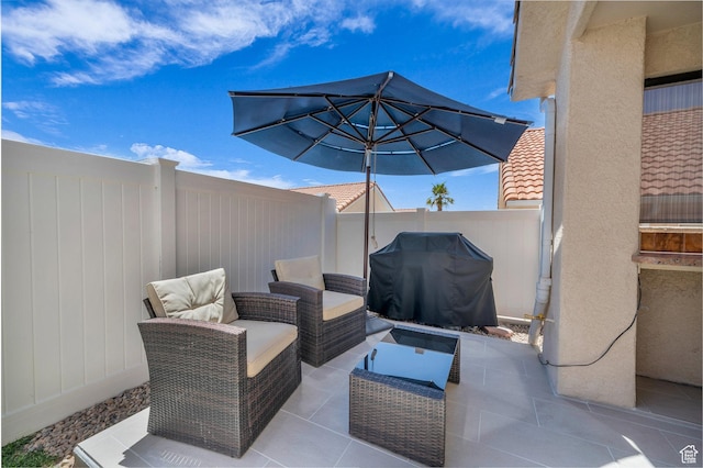 504 E Telegraph St Unit 89, Washington, UT 84780 - fenced backyard with area for grilling, a patio area, and an outdoor hangout area