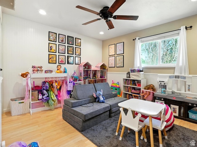 2802 W 4875 S, Roy, UT 84067 - rec room with wood finished floors, ceiling fan, and recessed lighting